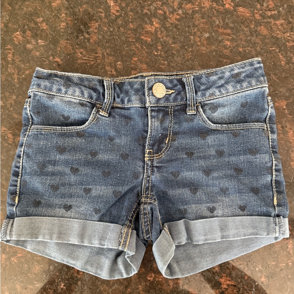 Heart Patterned Girls Denim Shorts